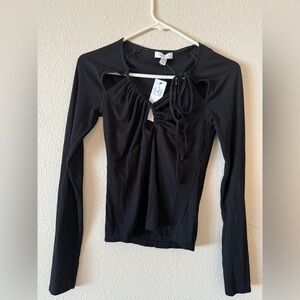NWT TOPSHOP Ribbed Cutout Tie Long Sleeve Top